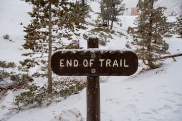 End of Trail Sign With a Dusting of Snow