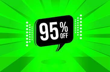 95 percent discount. Green banner with floating balloon for promotions and offers. Vector Illustration.