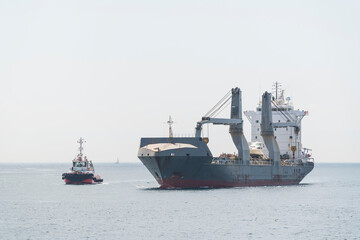 Cargo ships at sea at sunny day