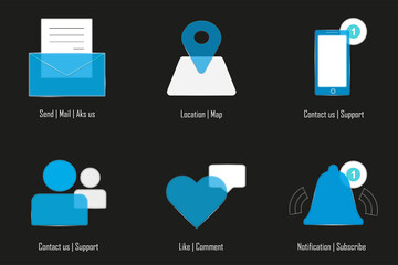 Web icons set. Set of icons in trendy style.  Set Vector Icons Office and Business. Blue icons. Vector illustration.