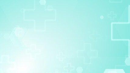 Abstract hexagon cross geometric blue green pattern medical background.
