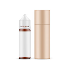 Amber Dropper Unicorn Bottle Mockup with Kraft Paper Tube, Isolated on White Background. Vector Illustration