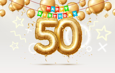 Happy Birthday 50 years anniversary of the person birthday, balloons in the form of numbers of the year. Vector