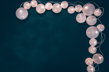 Merry Christmas and Happy New Year vintage background with christmas lights