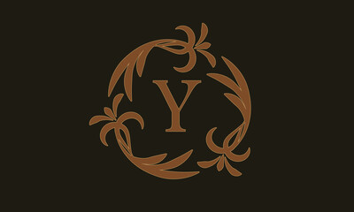 Decorative floral pattern. Luxurious elegant frame and the letter Y in the center. Heraldic symbols. Exclusive calligraphic design elements identical to business sign, identity for hotel, restaurant, 