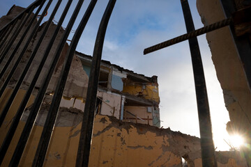 Ruined building. Wall is destroyed with earthquake or other disaster