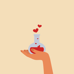Human hands with a bottle of love potion vector illustration