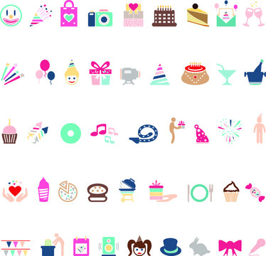 Birthday party elements set on a white background