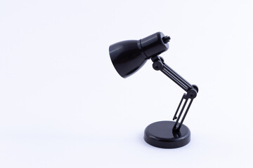Table Lamp Mini Model. Small Black Desk Lamp on White Background