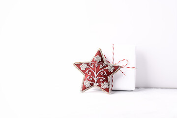 Christmas decoration on bright background. Copy space.	