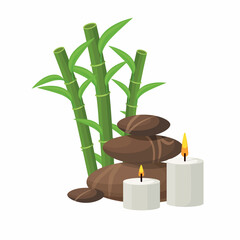 Bamboo, candles and spa stones for Spa. Vector illustration isolated on white background.