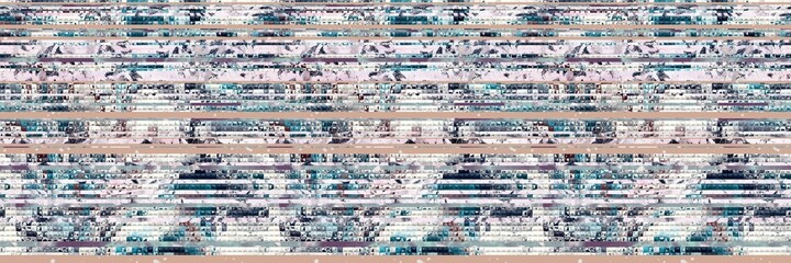 Obraz premium Seamless tribal ethnic stripe grungy border surface pattern design for print. High quality animal fur skin inspired illustration. Faded rug or carpet like cover graphic tile. Thick line textures.