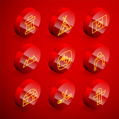 Set line Inukshuk, Indian teepee or wigwam, Flag of Canada, Mountains, map, Winter hat, Igloo ice house and Ice hockey sticks icon. Vector