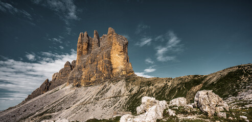 View of the south walls of the Three Peaks, Italy.
