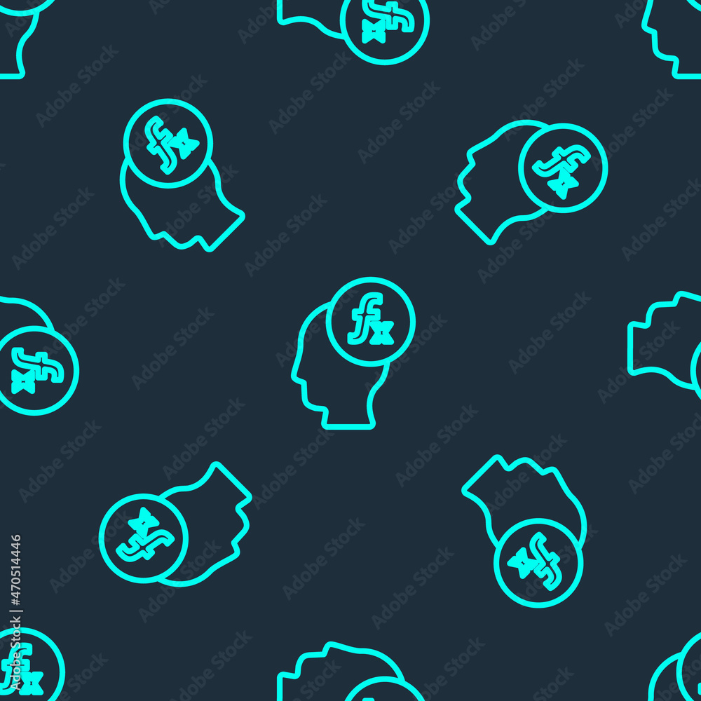 Poster green line function mathematical symbol icon isolated seamless pattern on blue background. vector
