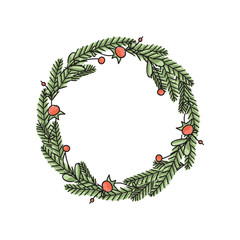 Christmas wreath of spruce branches and berries.