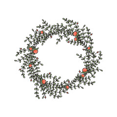 Christmas wreath of floral branches and berries.