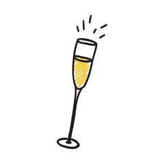 Wine or Champagne glass, doodle vector illustration.