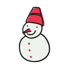 Snowman with red hat doodle illustration