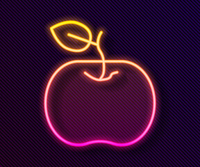 Glowing neon line Apple icon isolated on black background. Excess weight. Healthy diet menu. Fitness diet apple. Vector