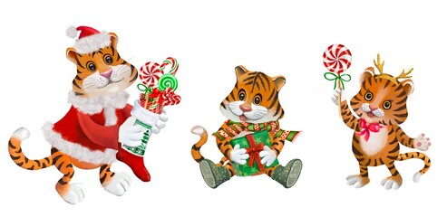 Cute Tigers,Christmas illustration.