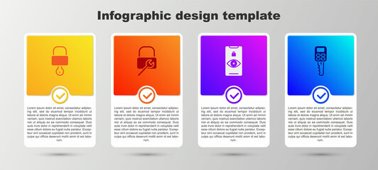 Set Lock and key, repair, Eye scan and Car with remote. Business infographic template. Vector