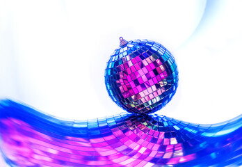 Christmas Glittering mirror disco ball. Entertainment, disco or music show background. Nightclub.