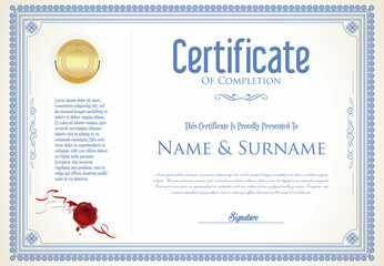 Certificate or diploma retro vintage design template - obrazy, fototapety, plakaty