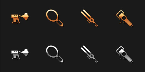 Set Hairdresser pistol spray bottle, Hand mirror, Curling iron and Electrical hair clipper icon. Vector