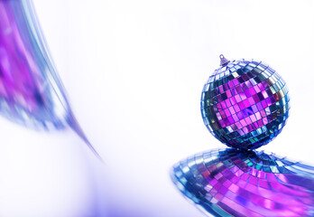 Glittering mirror disco ball. Entertainment, disco or music show background. Nightclub.