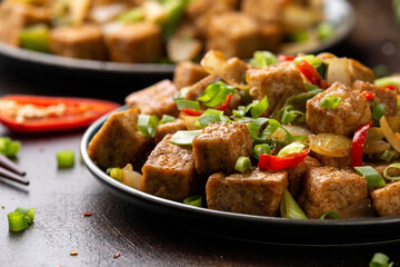 Crispy salt and pepper Tofu. Vegan, vegetarian healthy food