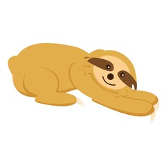 Baby sloth lying, playing and relaxing. Cute and funny. Flat cartoon style. Nature and ecology. Southern and Central America fauna. Amazonia animal. Kids post card, poster, graphic design, textile