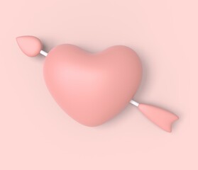 Pink heart with arrow on a pink background. 3D image