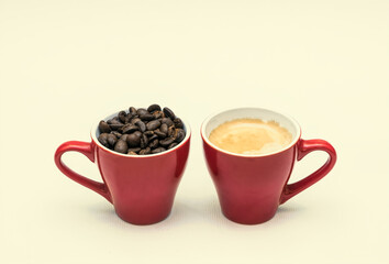 Red cup with black coffee isolated	