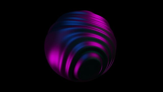 Liquid Sphere 3d animation with blue purple light. Abstract morphing sphere. 4k seamless loop animation. Liquid holographic background.