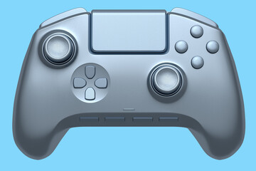 Silver video game joystick on blue background. Concept of winner awards