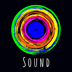 Neon vinyl record. Music disc, vinyl music waves. Disc cover, flyer, vinyl element for your design. Vector illustration.