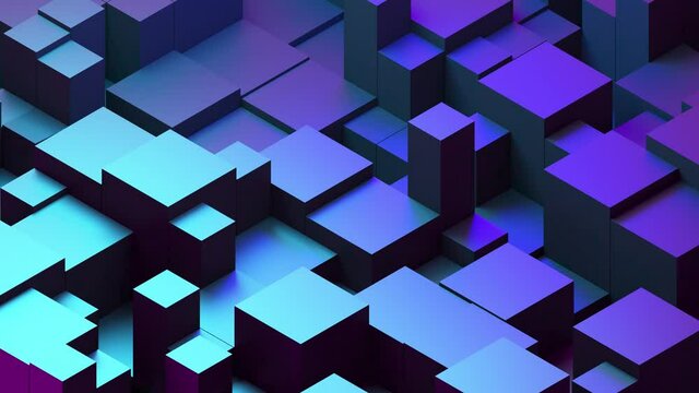 Abstract blue purple geometry animation. 4k seamless loop animation. Abstract techno purple geometric technology background. 3D Rendering purple.