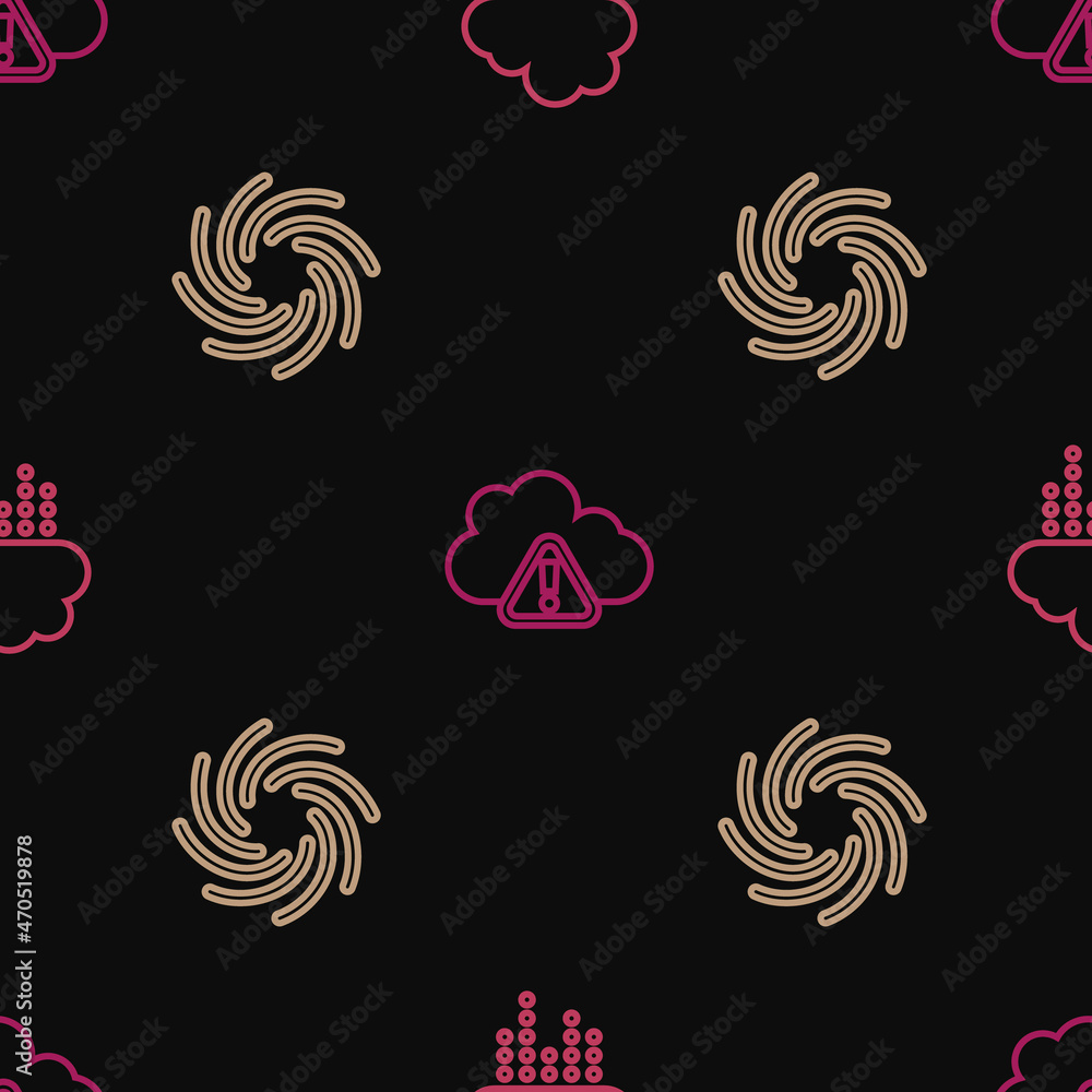 Poster set line cloud with rain, tornado and storm warning on seamless pattern. vector