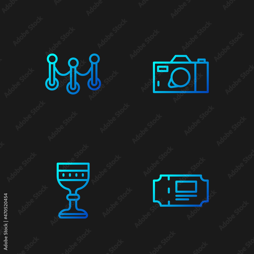 Canvas Prints set line museum ticket, medieval goblet, rope barrier and photo camera. gradient color icons. vector