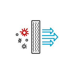 Air purifier anti-bacterial filter icon. Demonstration of air filtration, capture bacteria and virus Covid-19.
