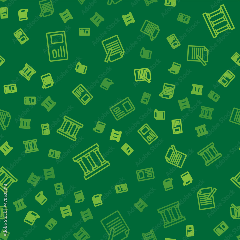 Poster set line identification badge, prison window and document and pen on seamless pattern. vector