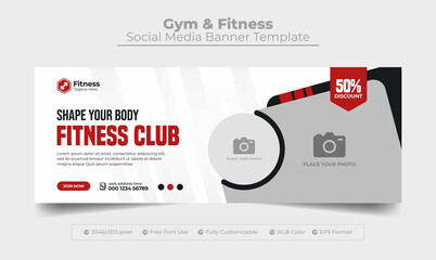 Fitness and gym club facebook cover photo and web banner template