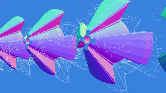3d animation, some pieces of windmill on test bench with color effect