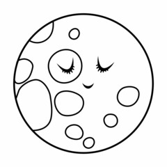 Vector black and white moon illustration for children. Outline smiling planet icon isolated on white background. Space coloring page for kids  .