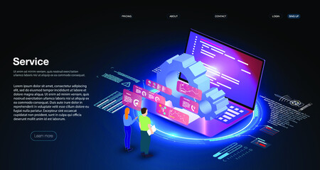Strategy, Investment and Accounting, mobile banking. Data visualization concept Web hosting or programming concept. Web programming development, laptop with UI UX interface