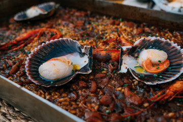 paella with seafood and prawns