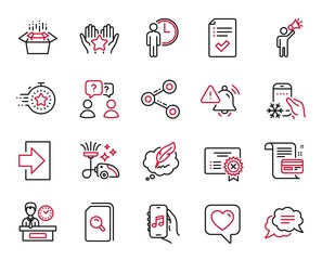 Vector Set of Technology icons related to Payment card, Vacuum cleaner and Music app icons. Brand ambassador, Waiting and Refrigerator app signs. Timer, Teamwork questions and Copyright chat. Vector