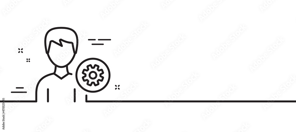 Poster user settings line icon. profile avatar with cogwheel sign. male person silhouette symbol. minimal l