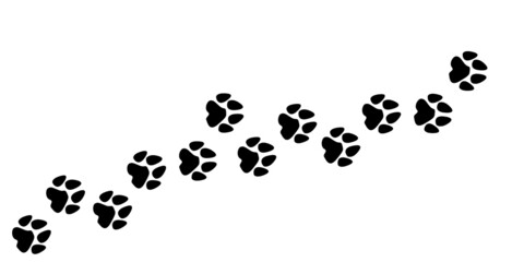 Paw vector foot dog print. Dog, puppy silhouette animal diagonal paths for t-shirts, backgrounds, patterns, websites, showcase design etc.